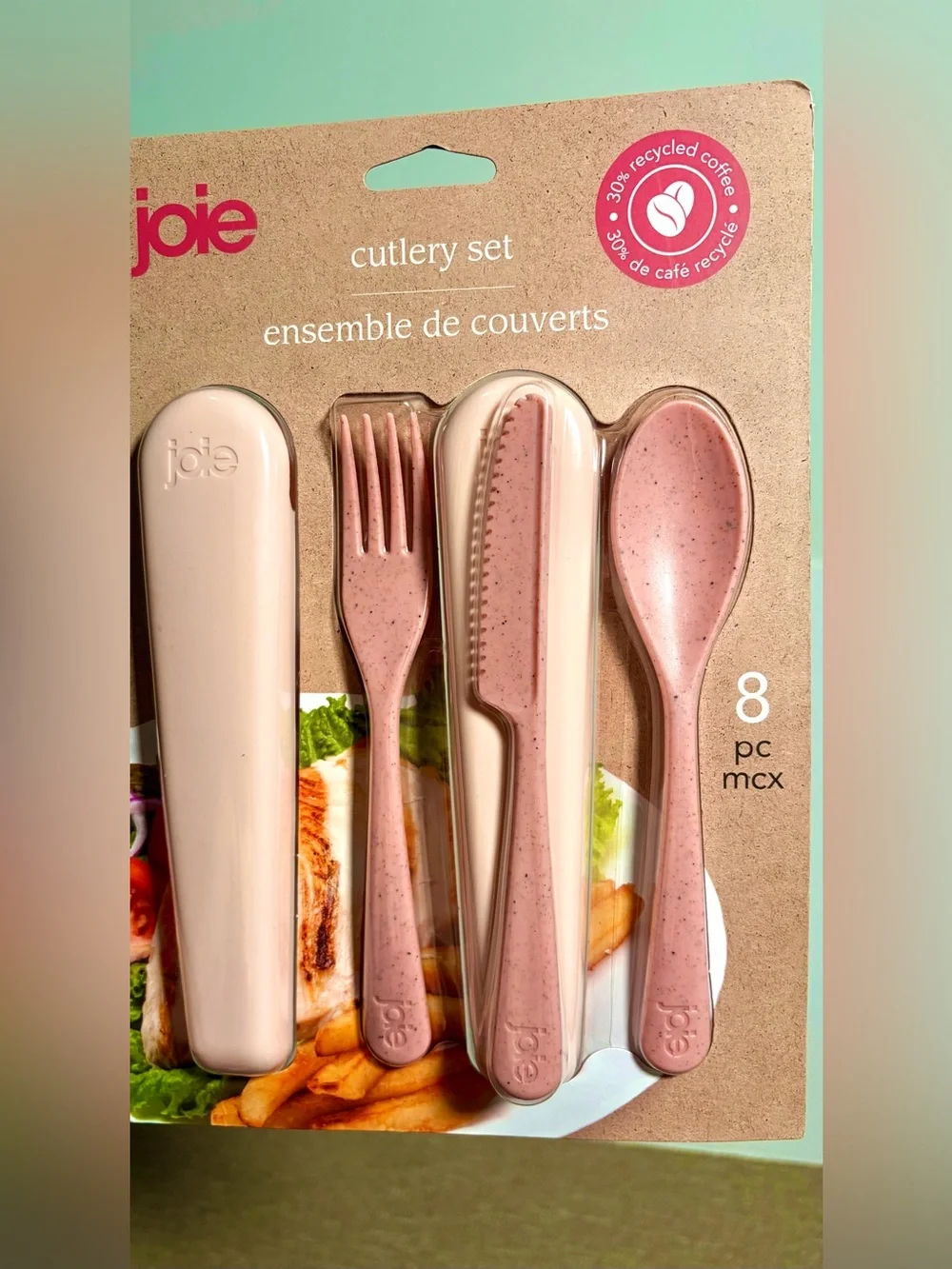 Recycled Coffee joie Pink Cutlery Set - 8pc Portable Flatware